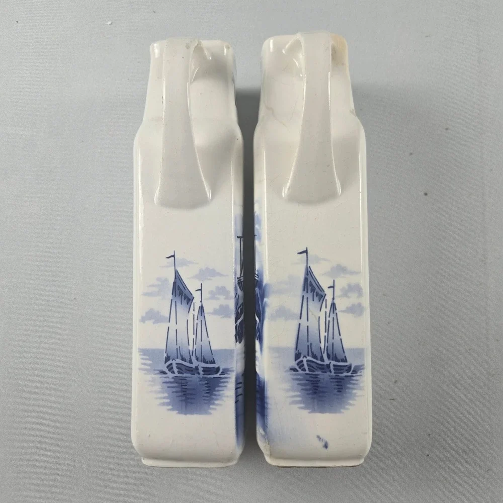 Vintage Delft Blue Holland Oil Vinegar Cruet Set Windmill Ceramic Pitchers